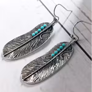 Silver Feather Turquoise Earrings