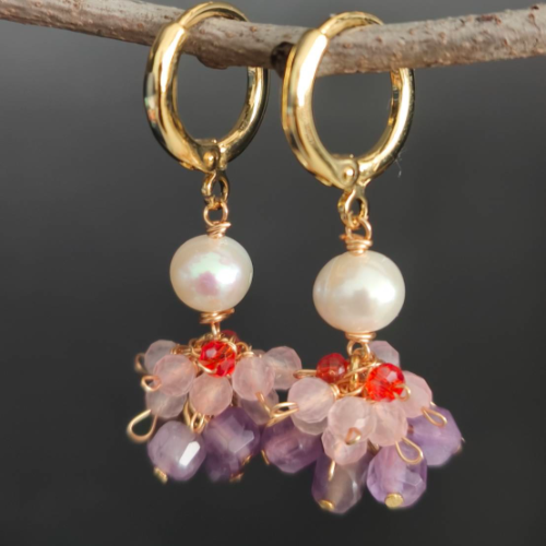 Lavender Pearl Huggie Earrings