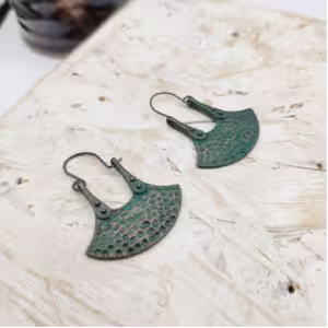 Verdigris Textured Fan Earrings