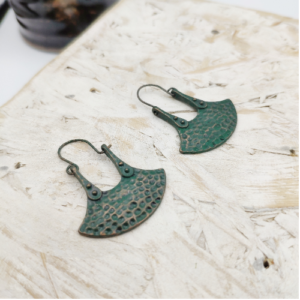 Verdigris Textured Fan Earrings