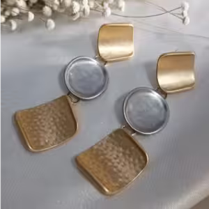 Mixed Metal Square Disc Earrings