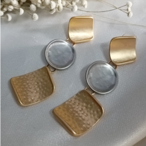 Mixed Metal Square Disc Earrings