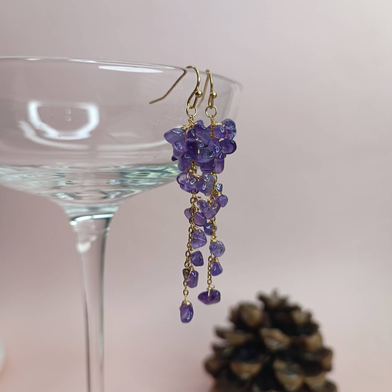 Celestial Raw Amethyst Cluster Earrings - Image 4