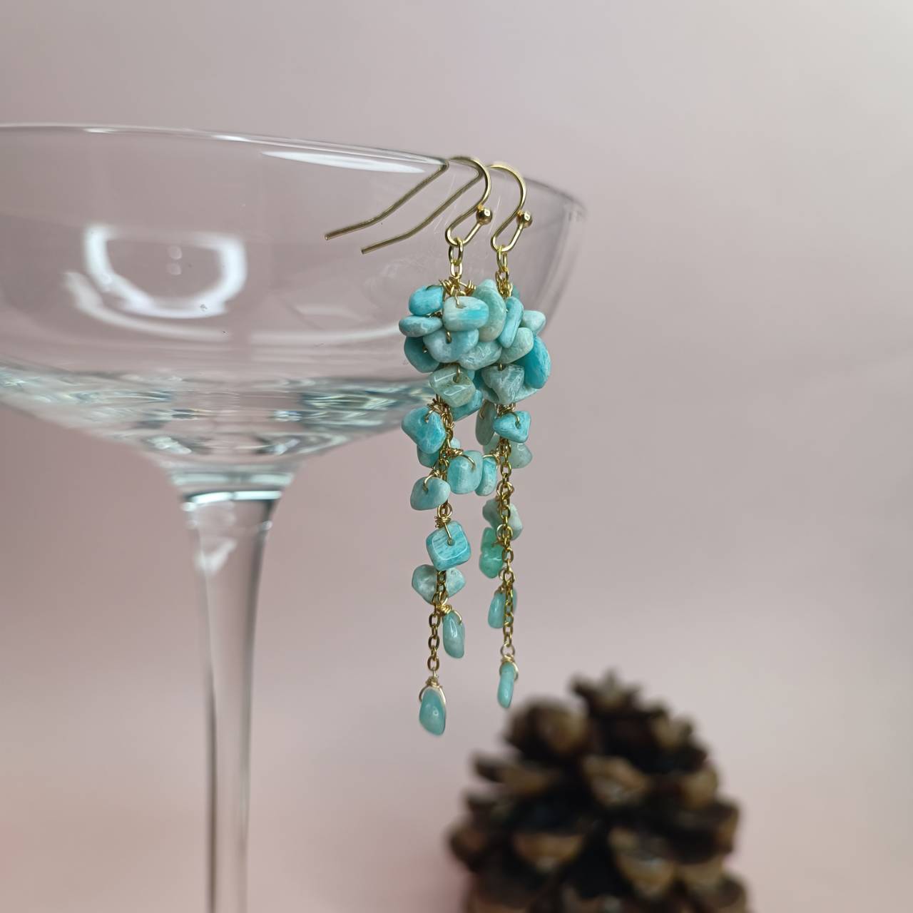 Celestial Raw Larimar Cluster Earrings - Image 4