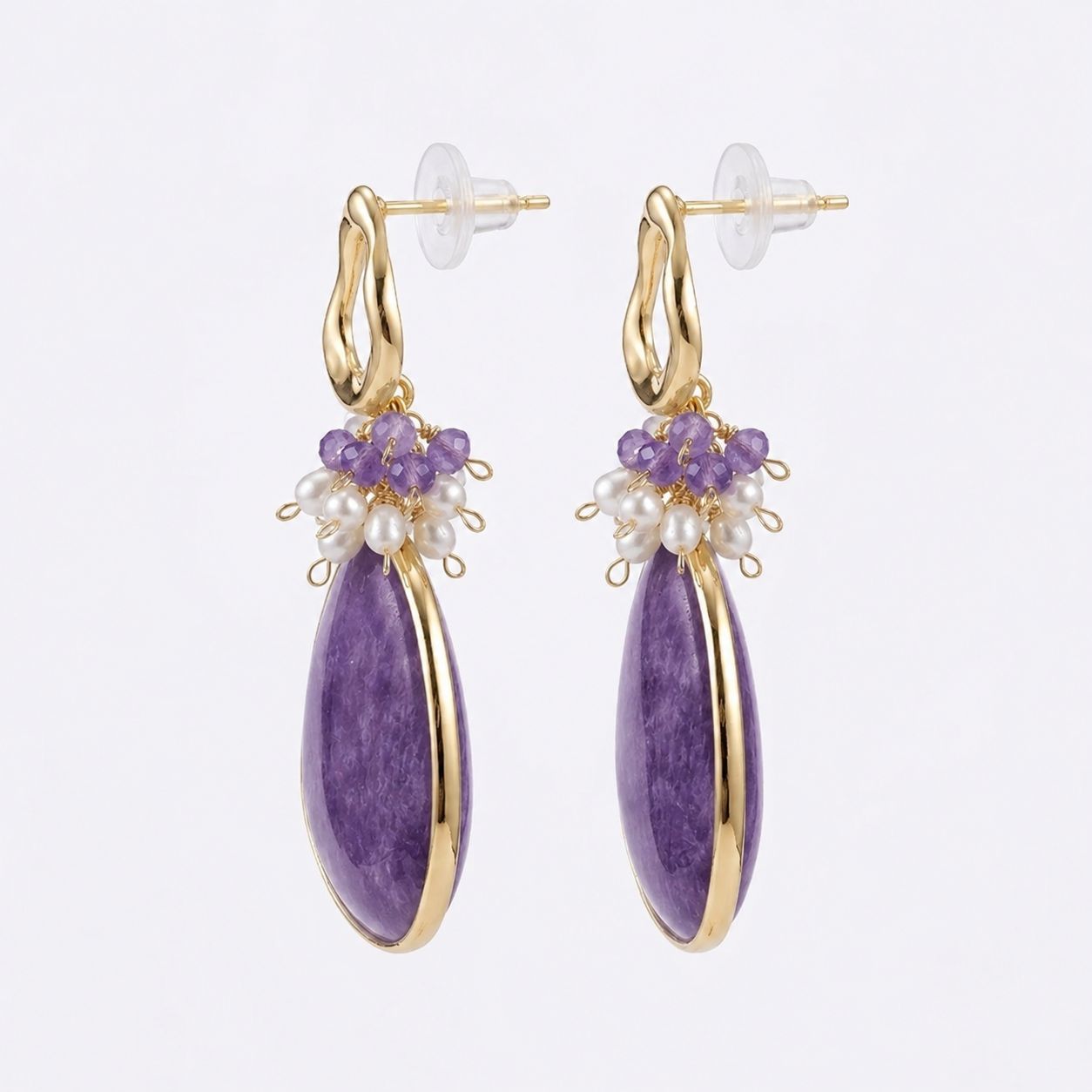 Clam Mind Amethyst Drops Earrings - Image 2