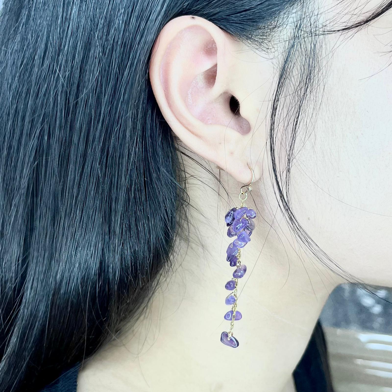 Celestial Raw Amethyst Cluster Earrings - Image 3