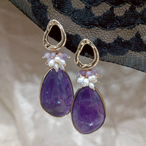 Clam Mind Amethyst Drops Earrings