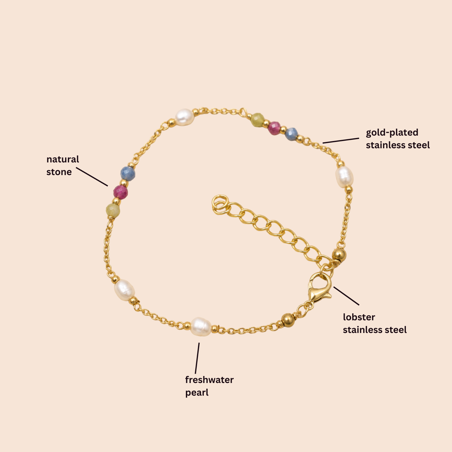 Pearl & Natural Stone Bracelet - Image 2