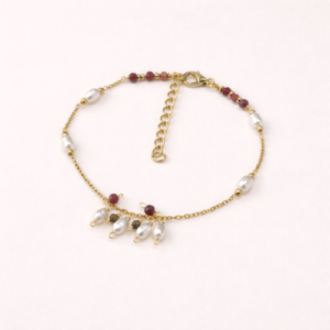 Garnet, Tiger Eye & Pearl Charm Bracelet