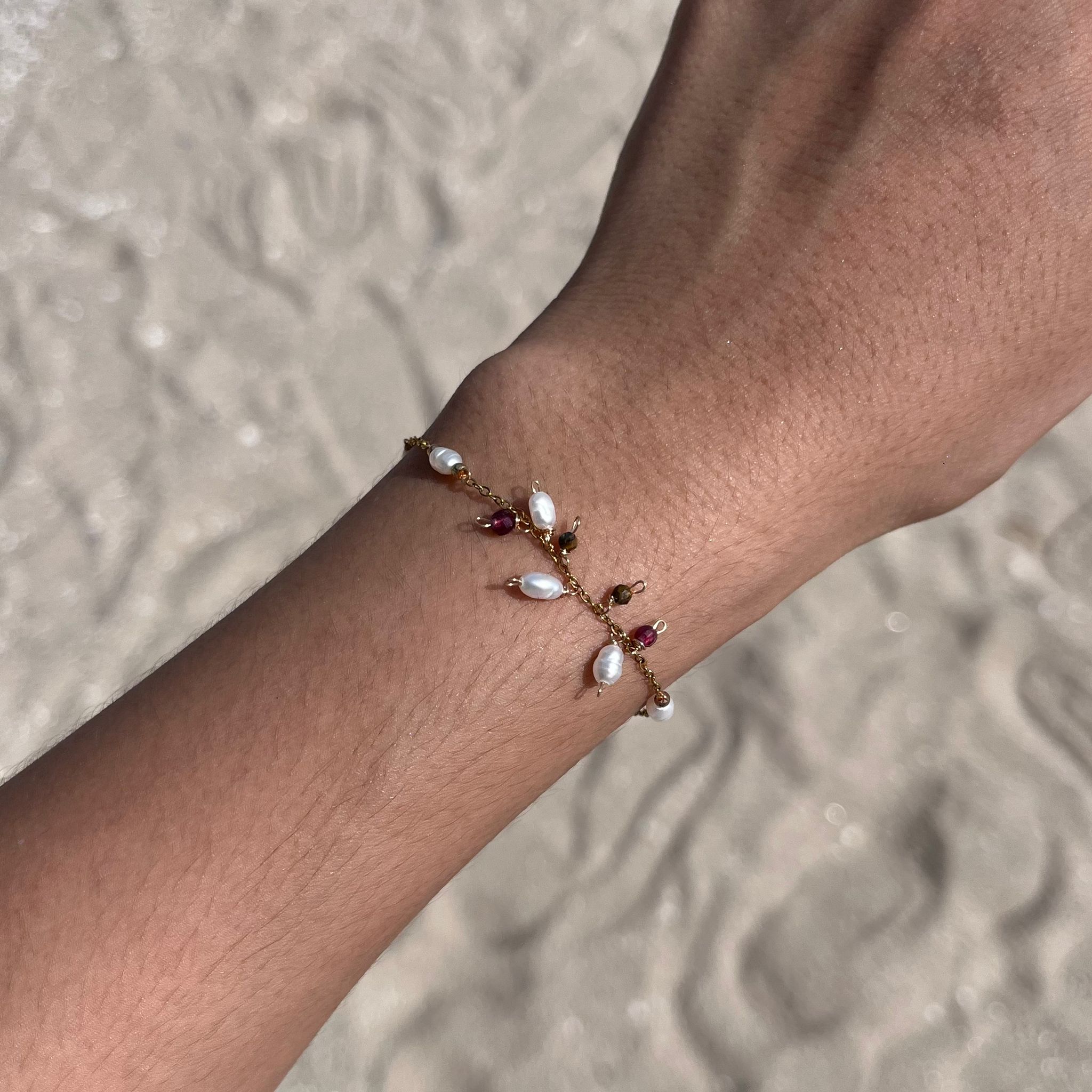 Garnet, Tiger Eye & Pearl Charm Bracelet - Image 5