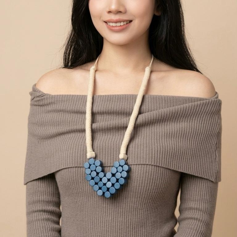 Blue Heart Wood Necklace - Image 3