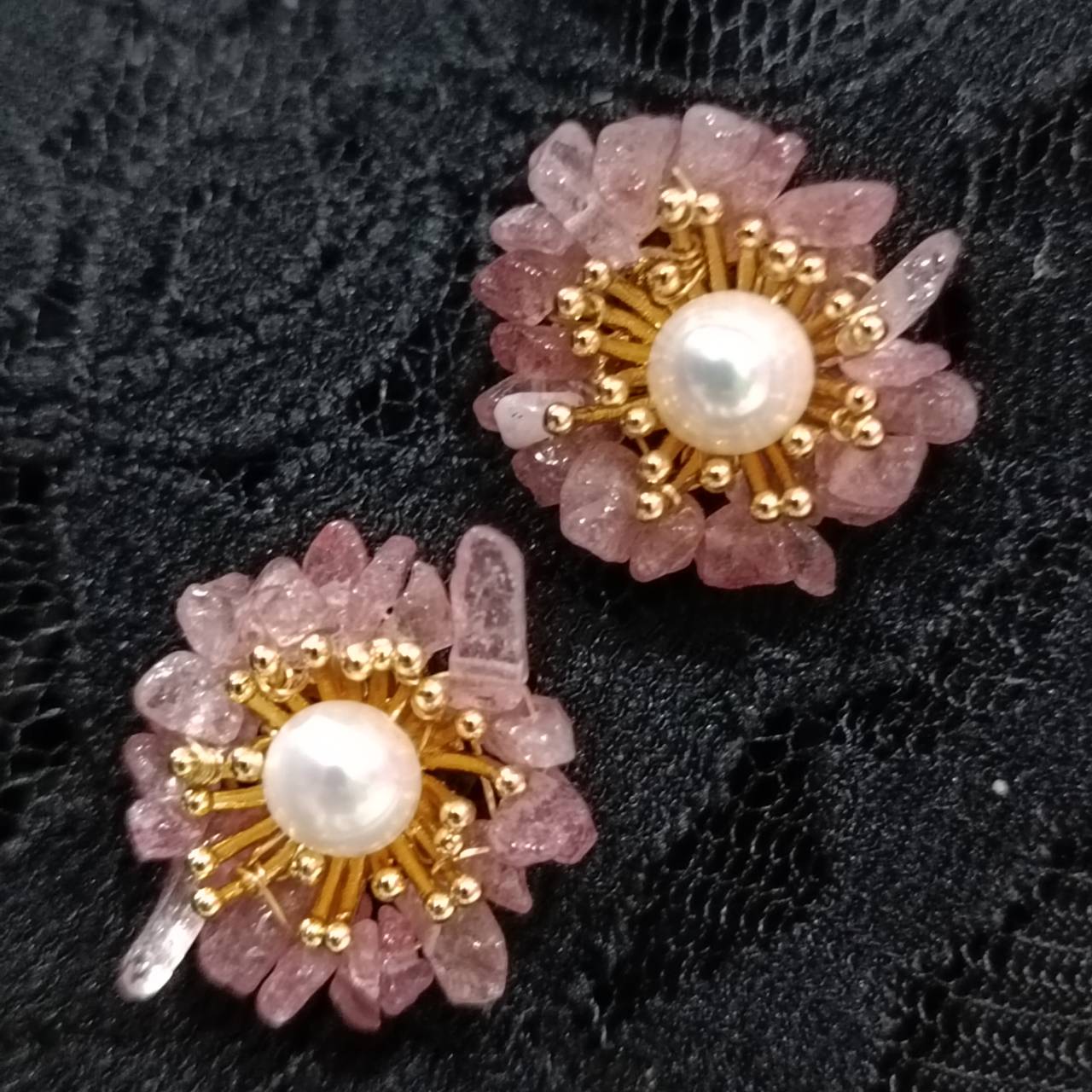 Sunrise Strawberry Quartz adjustable earrings - Image 2