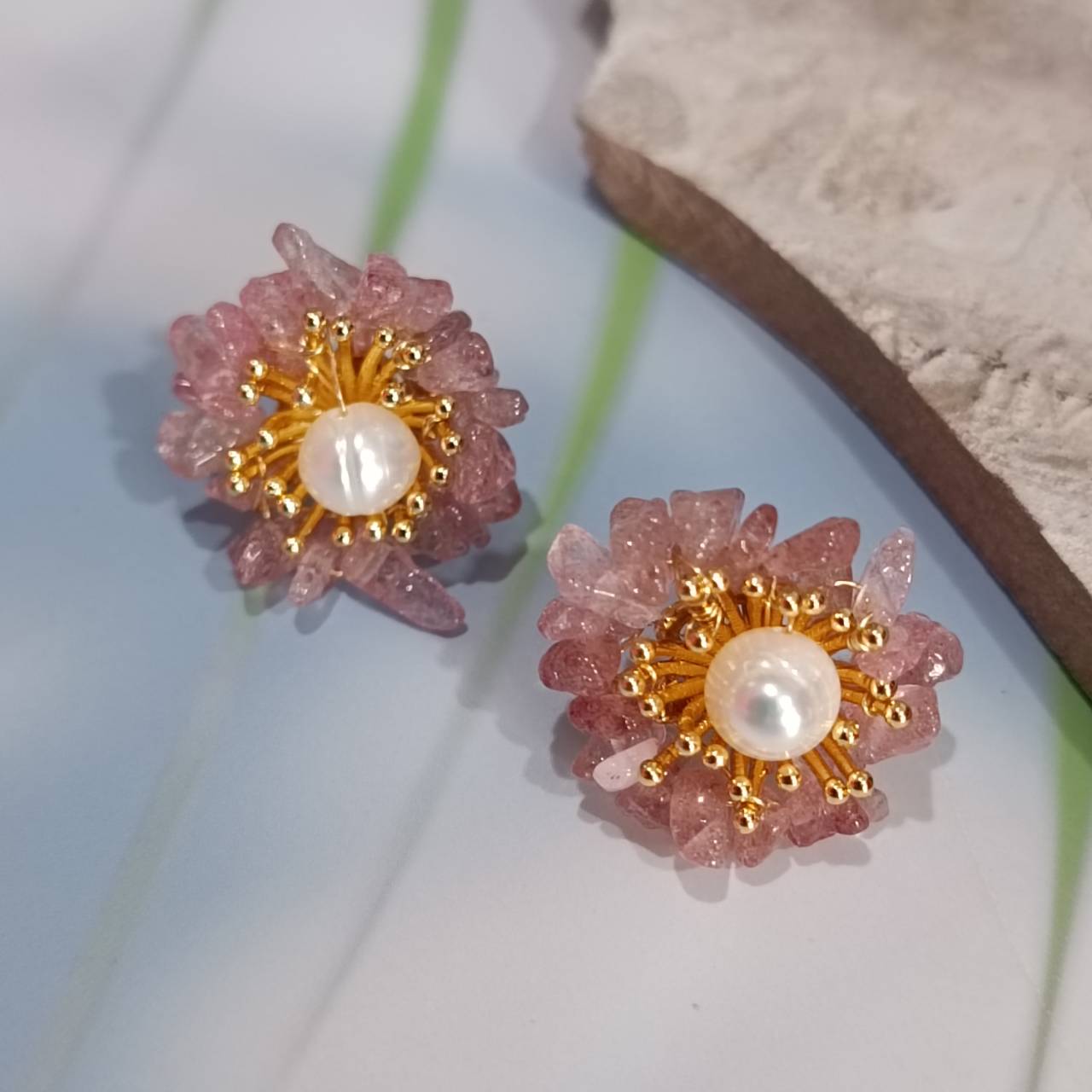 Sunrise Strawberry Quartz adjustable earrings - Image 3
