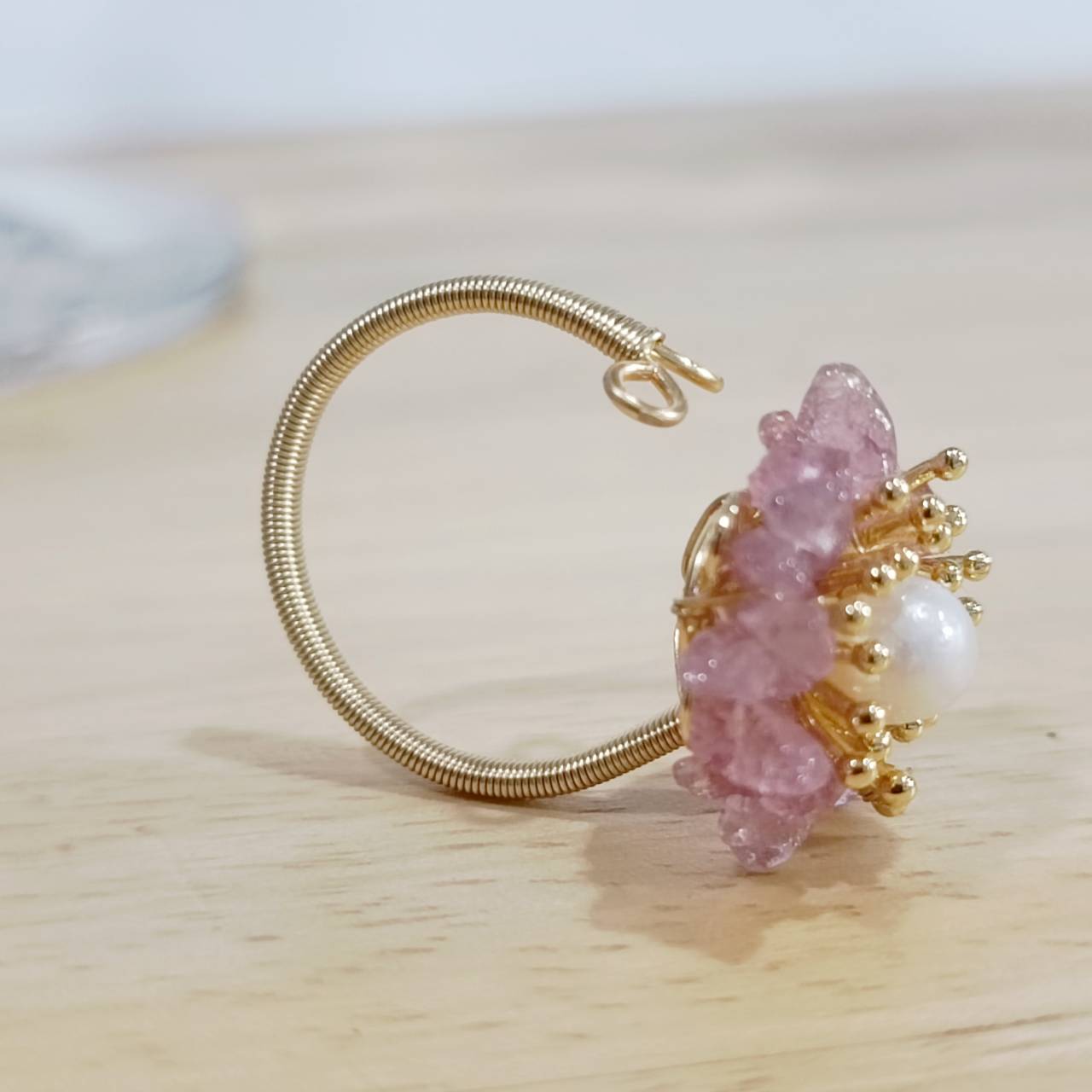 Sunrise Strawberry Quartz adjustable ring - Image 4