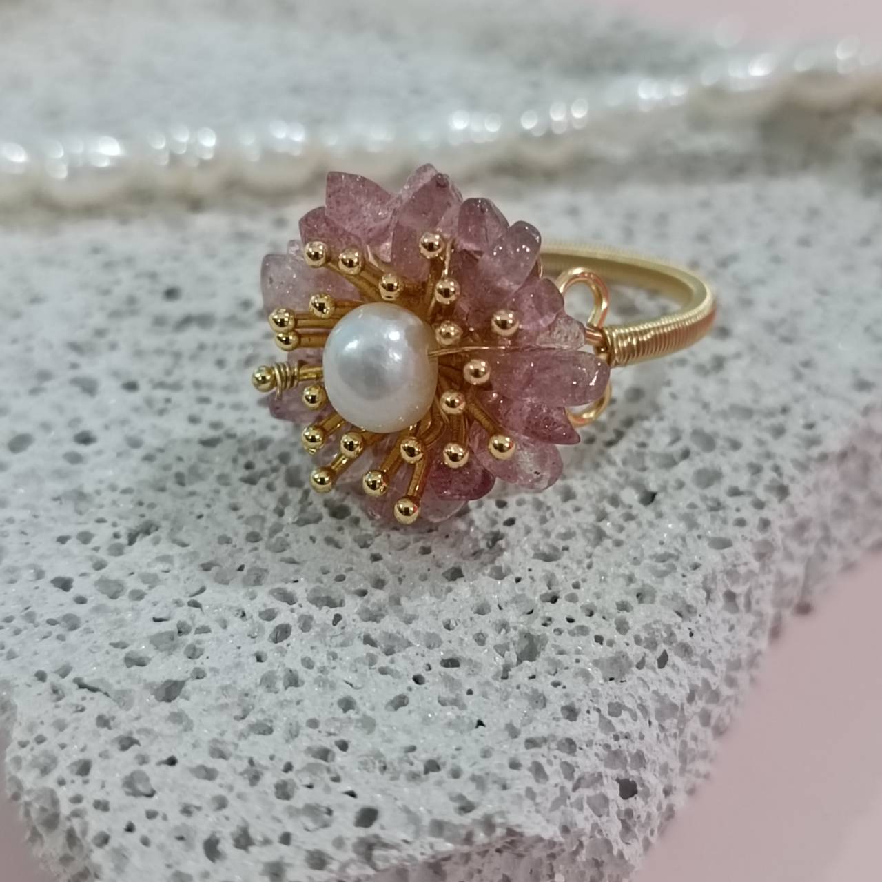 Sunrise Strawberry Quartz adjustable ring - Image 2