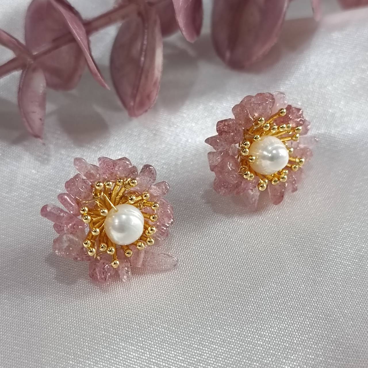 Sunrise Strawberry Quartz adjustable earrings - Image 4