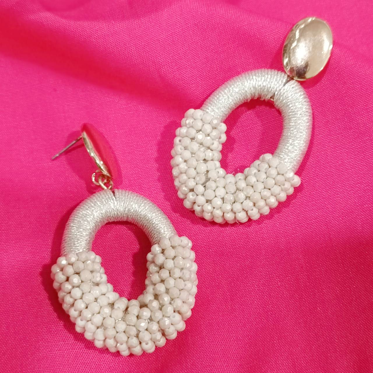 Ivory Beaded Hoops Earrings - Image 2