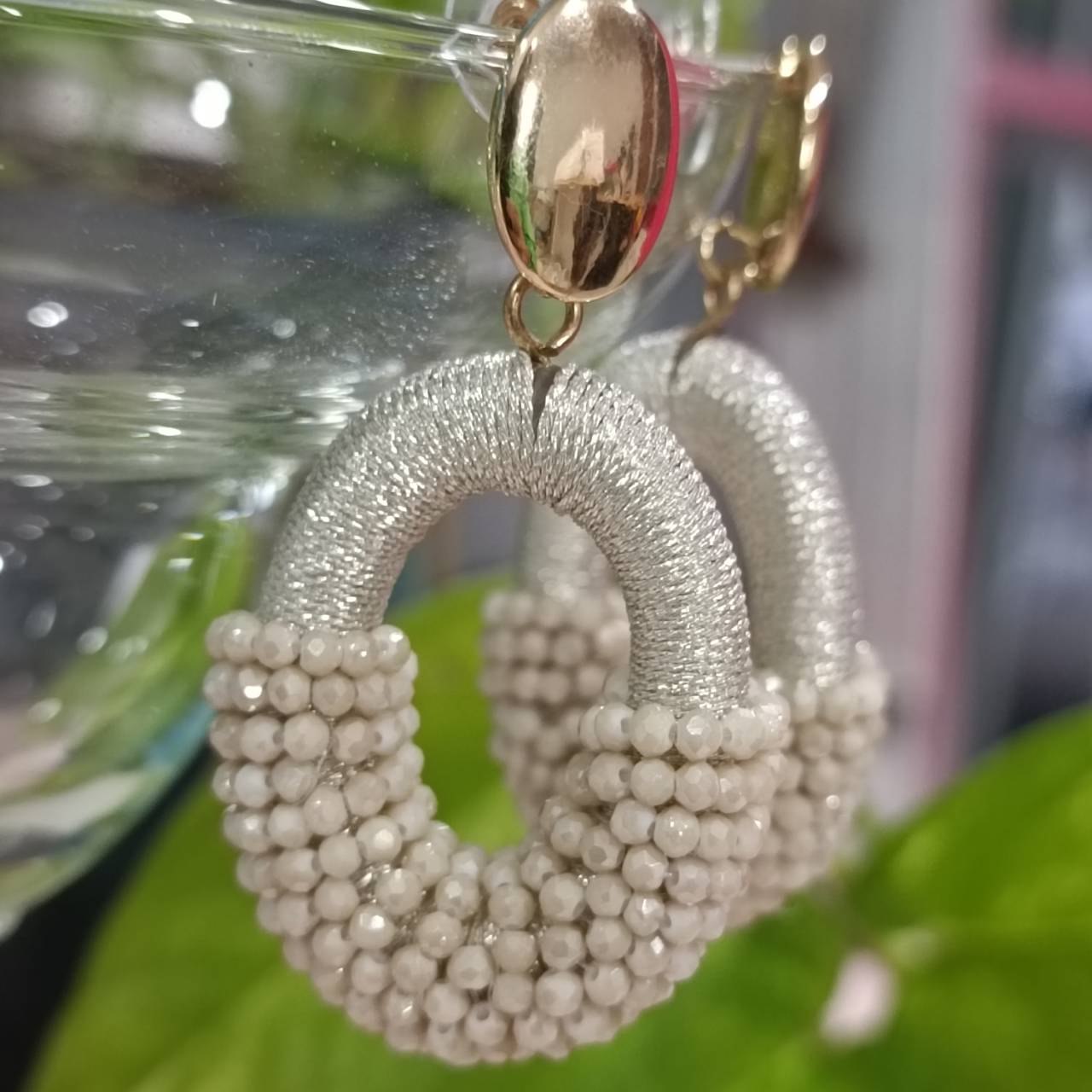 Ivory Beaded Hoops Earrings - Image 4