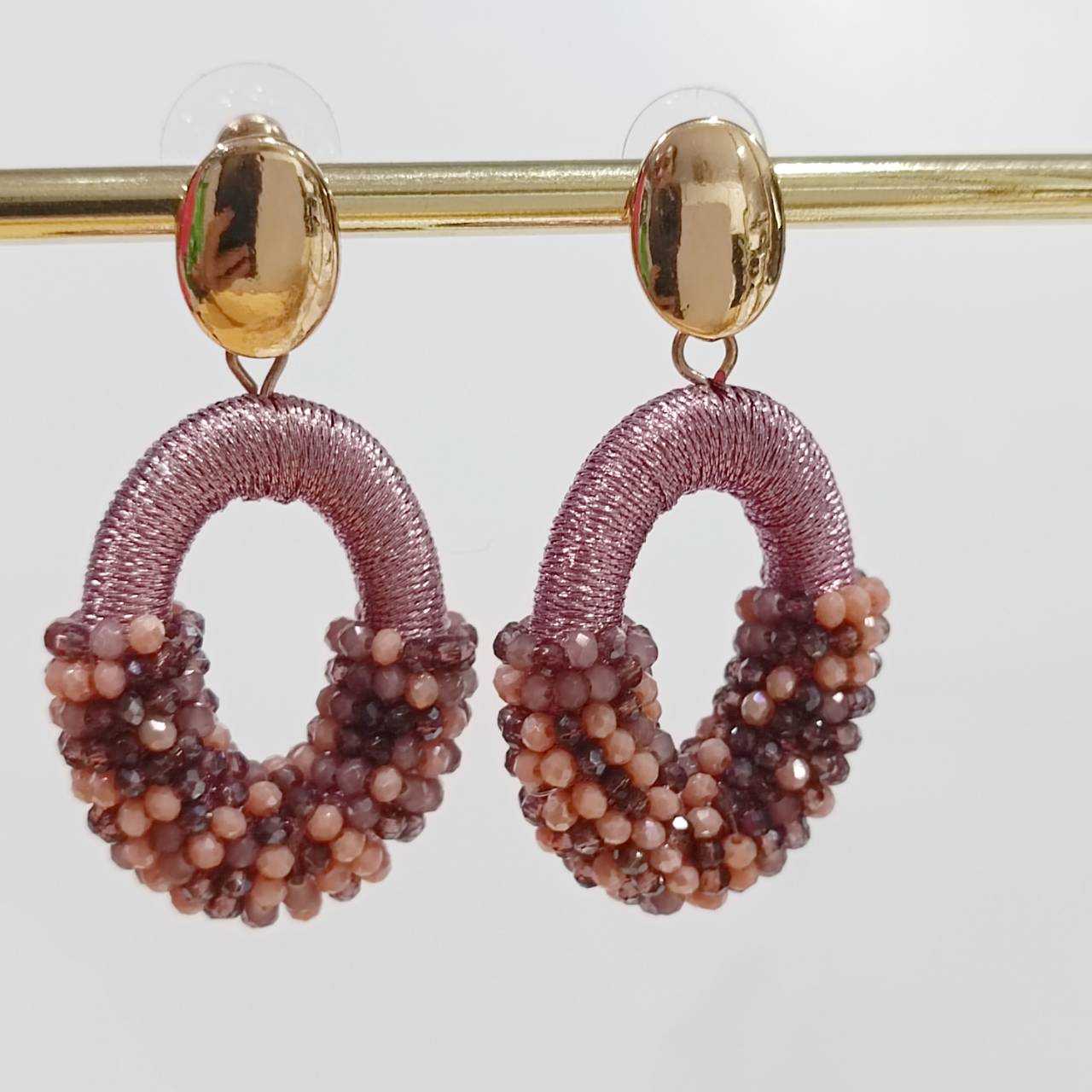 Mauve Mist Beaded Hoops Earrings - Image 3