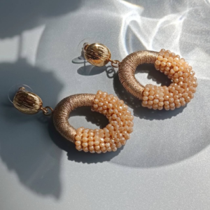 Taupe Beaded Hoops Earrings