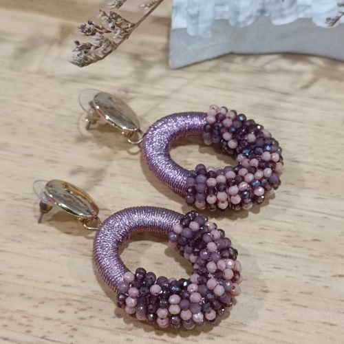 Mauve Mist Beaded Hoops Earrings