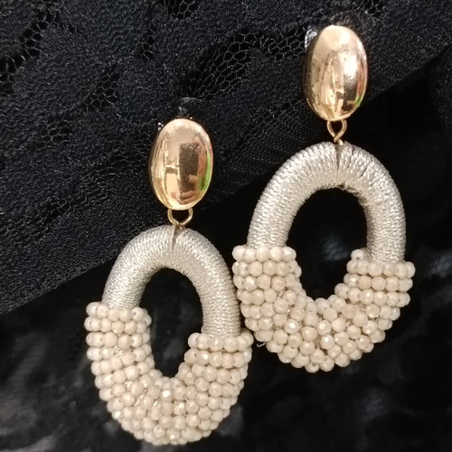 Ivory Beaded Hoops Earrings