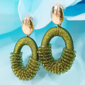 Olive Drab Beaded Hoops Earrings