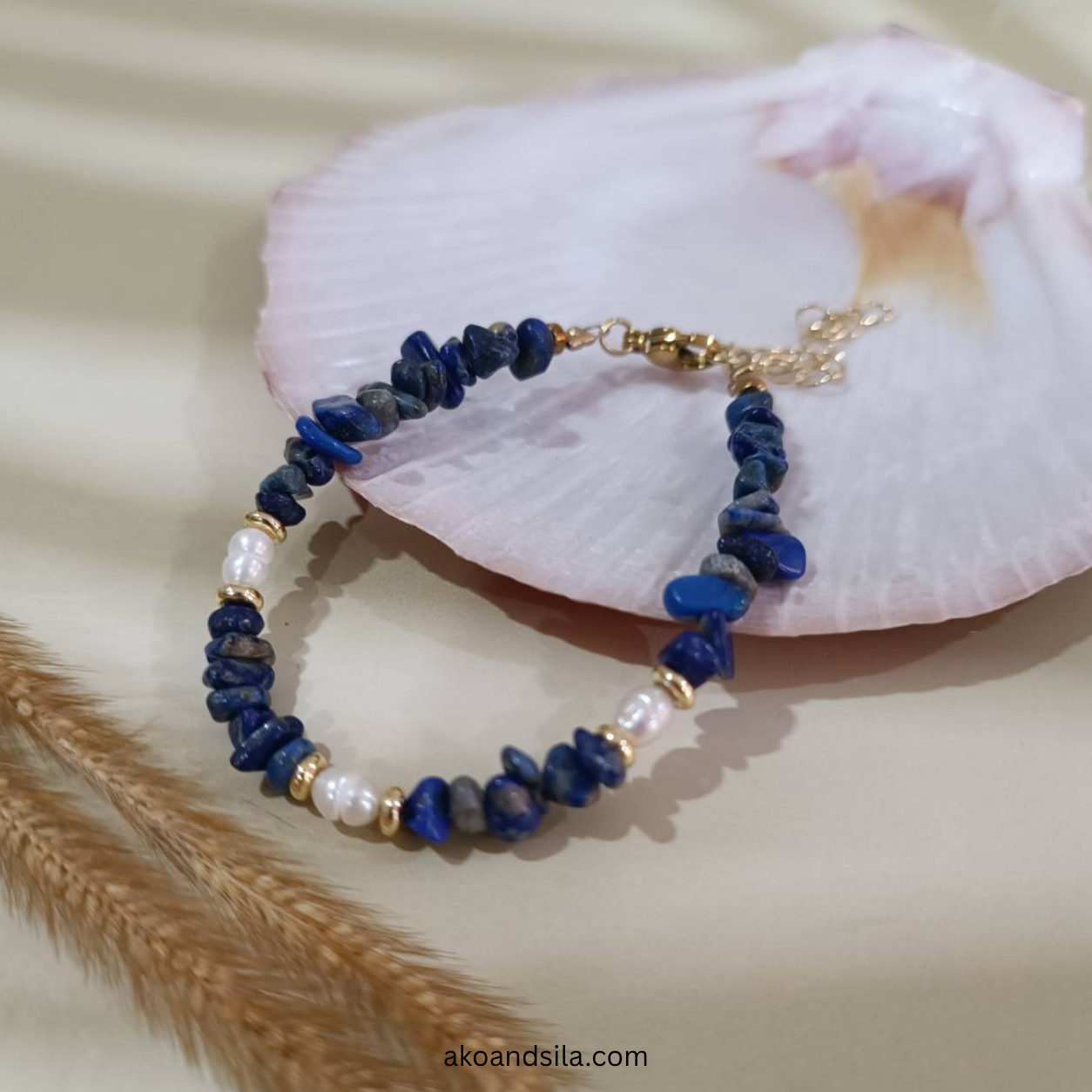 Lapis Lazuli & Freshwater Pearl Bracelet - Image 3