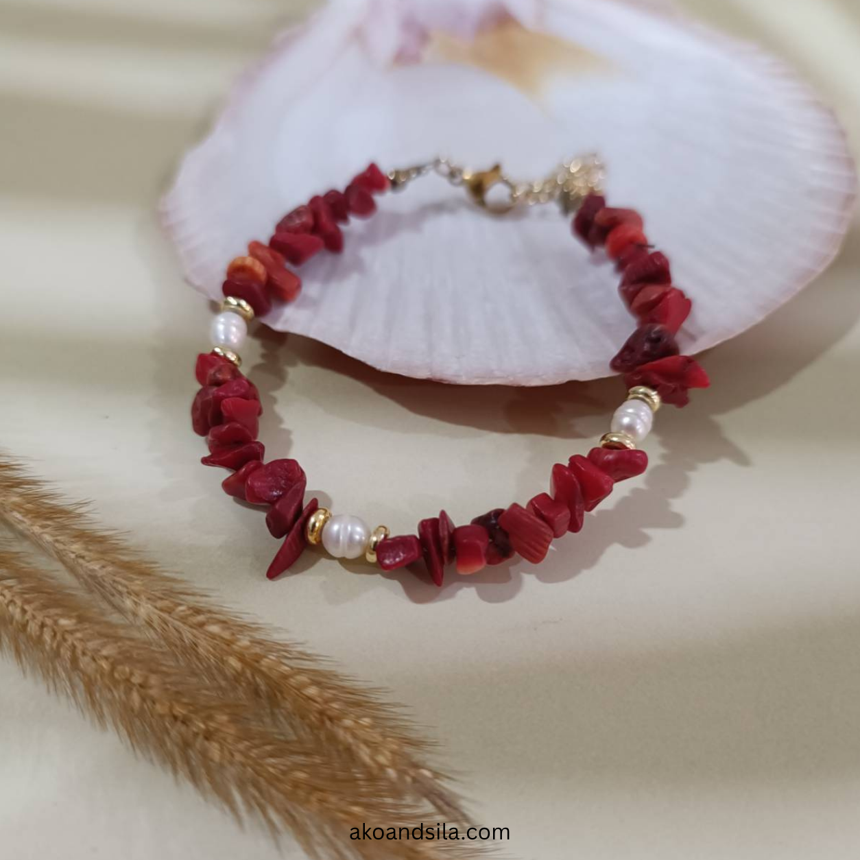 Rouge Coral & Freshwater Pearl Bracelet - Image 2