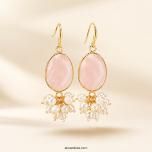 Rose Quartz Oval & Pearl Tassel Earrings