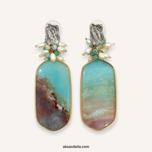 Ocean Jasper Slab & Pearl Cluster Earrings