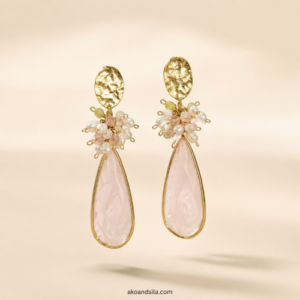 Rose Quartz Teardrop & Pearl Cluster Earrings