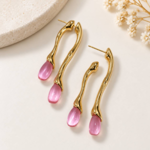 Blush Pink Acrylic Drop Wave Earrings