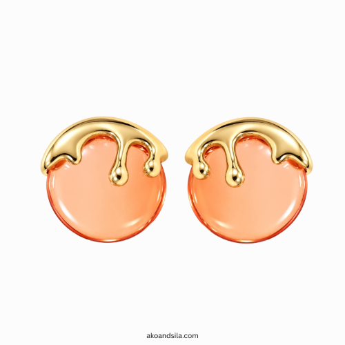 Peach Orange Acrylic Drip Circle Stud Earrings