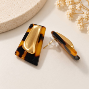 Tortoiseshell Acrylic Trapezoid Stud Earrings