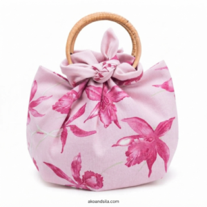 Blush Pink Orchid Linen Knot Bag with Bamboo Handle