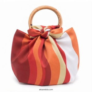 Sunset Stripe Silk Knot Bag with Bamboo Handle