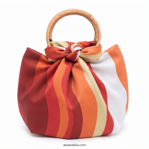Sunset Stripe Silk Knot Bag with Bamboo Handle