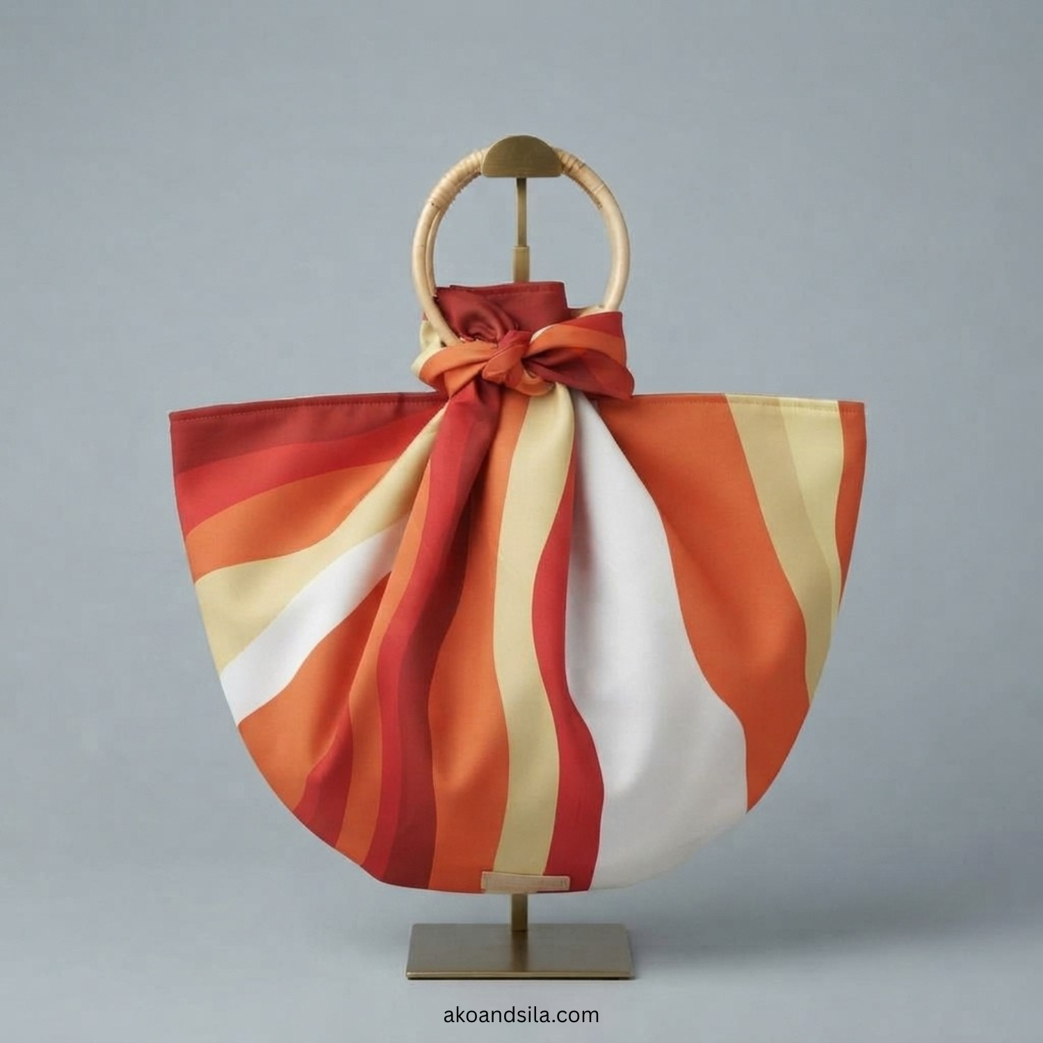 Sunset Stripe Silk Knot Bag with Bamboo Handle - Image 6