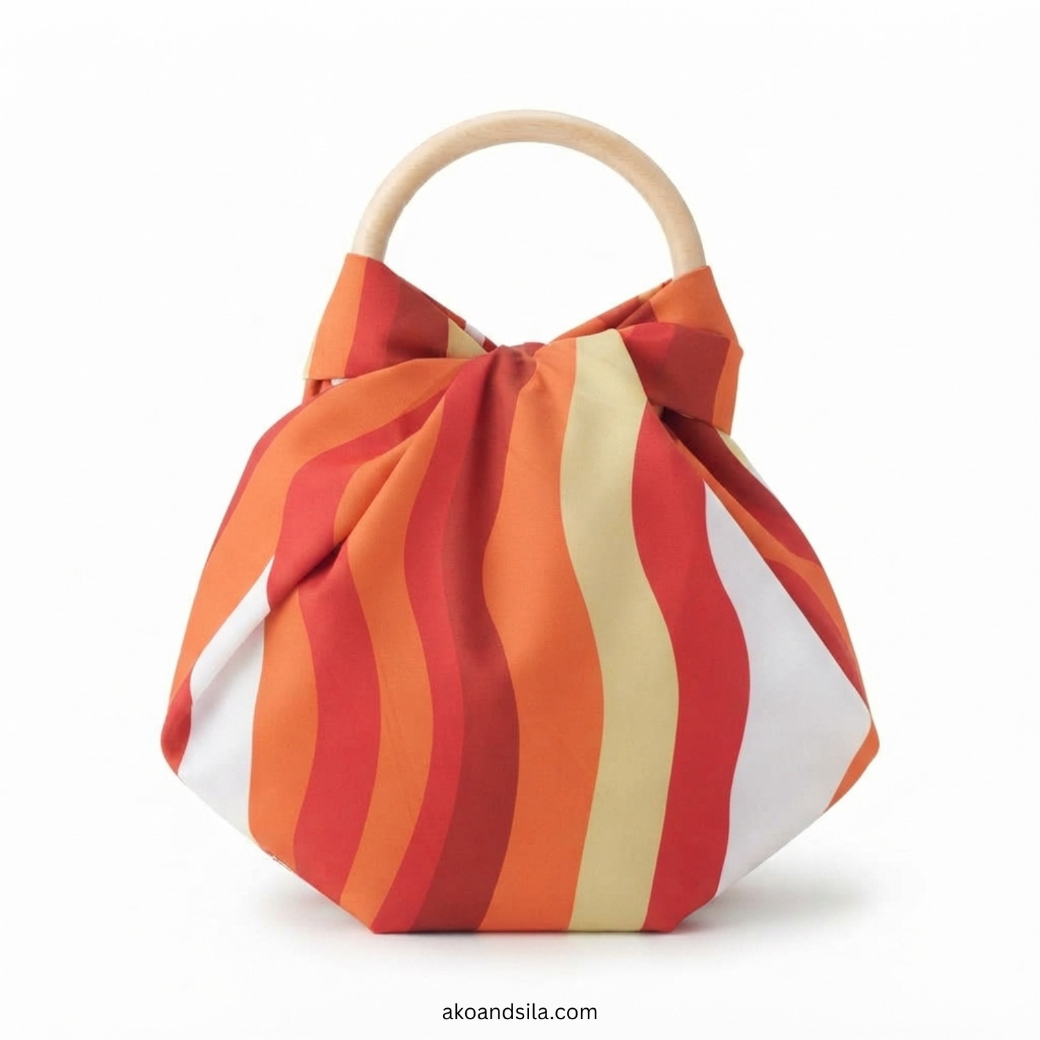 Sunset Stripe Silk Knot Bag with Bamboo Handle - Image 5