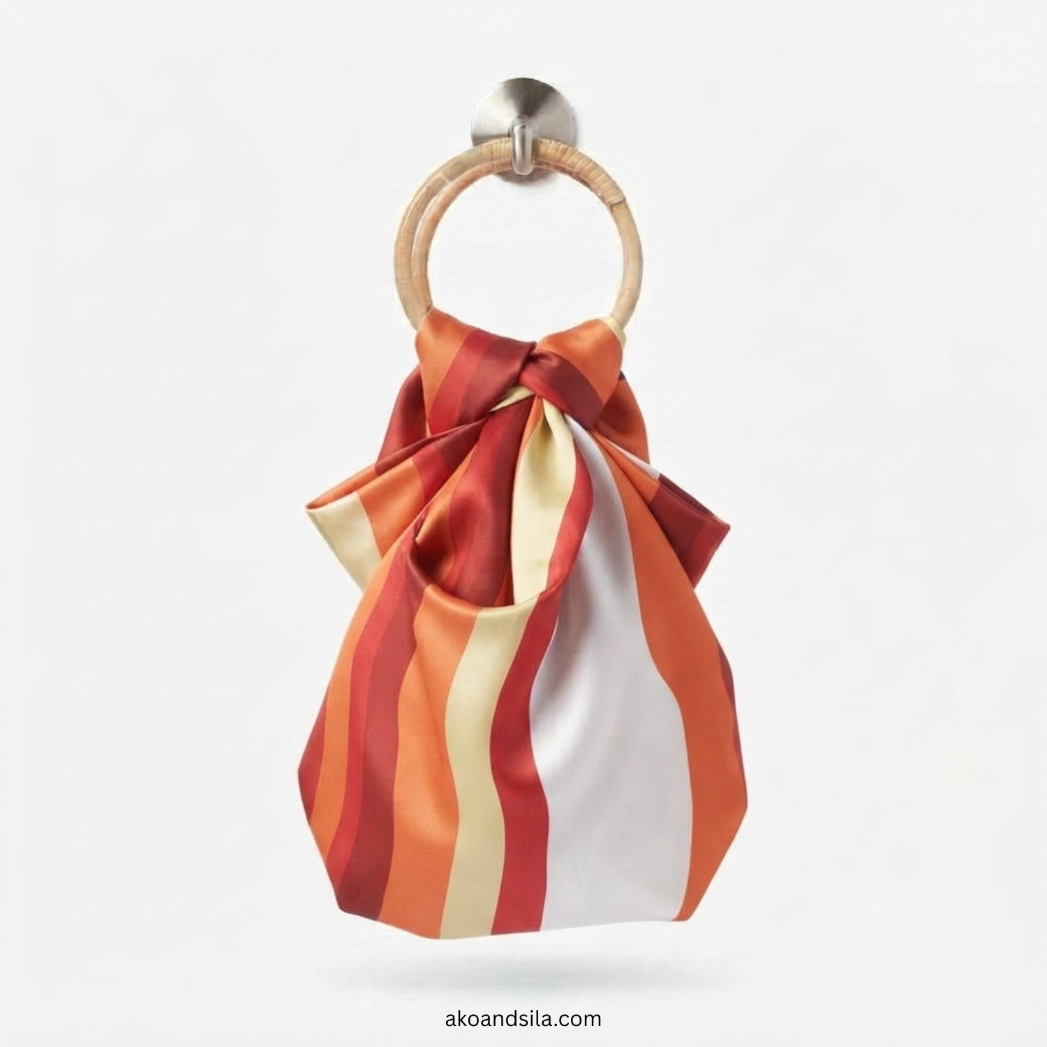 Sunset Stripe Silk Knot Bag with Bamboo Handle - Image 4