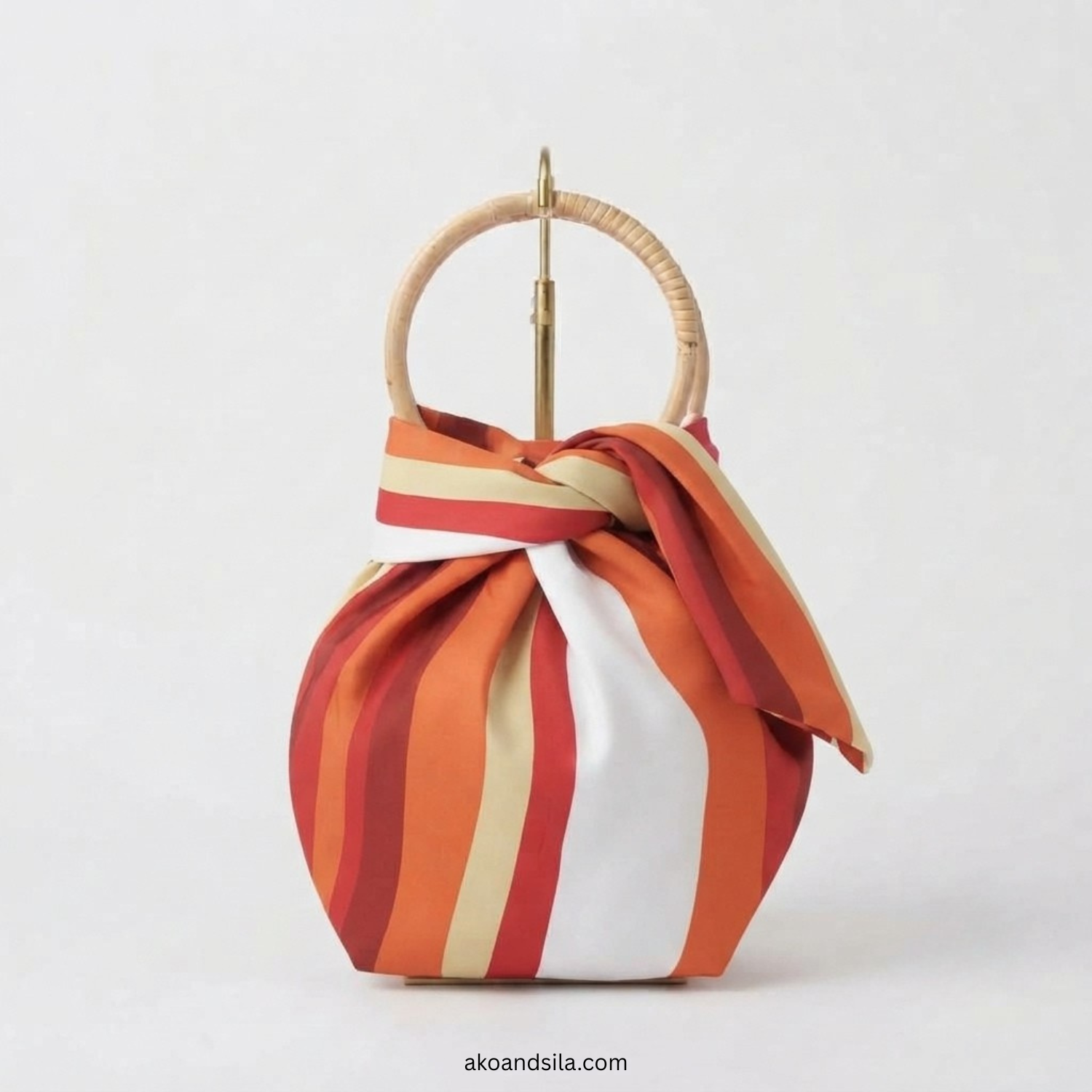 Sunset Stripe Silk Knot Bag with Bamboo Handle - Image 3