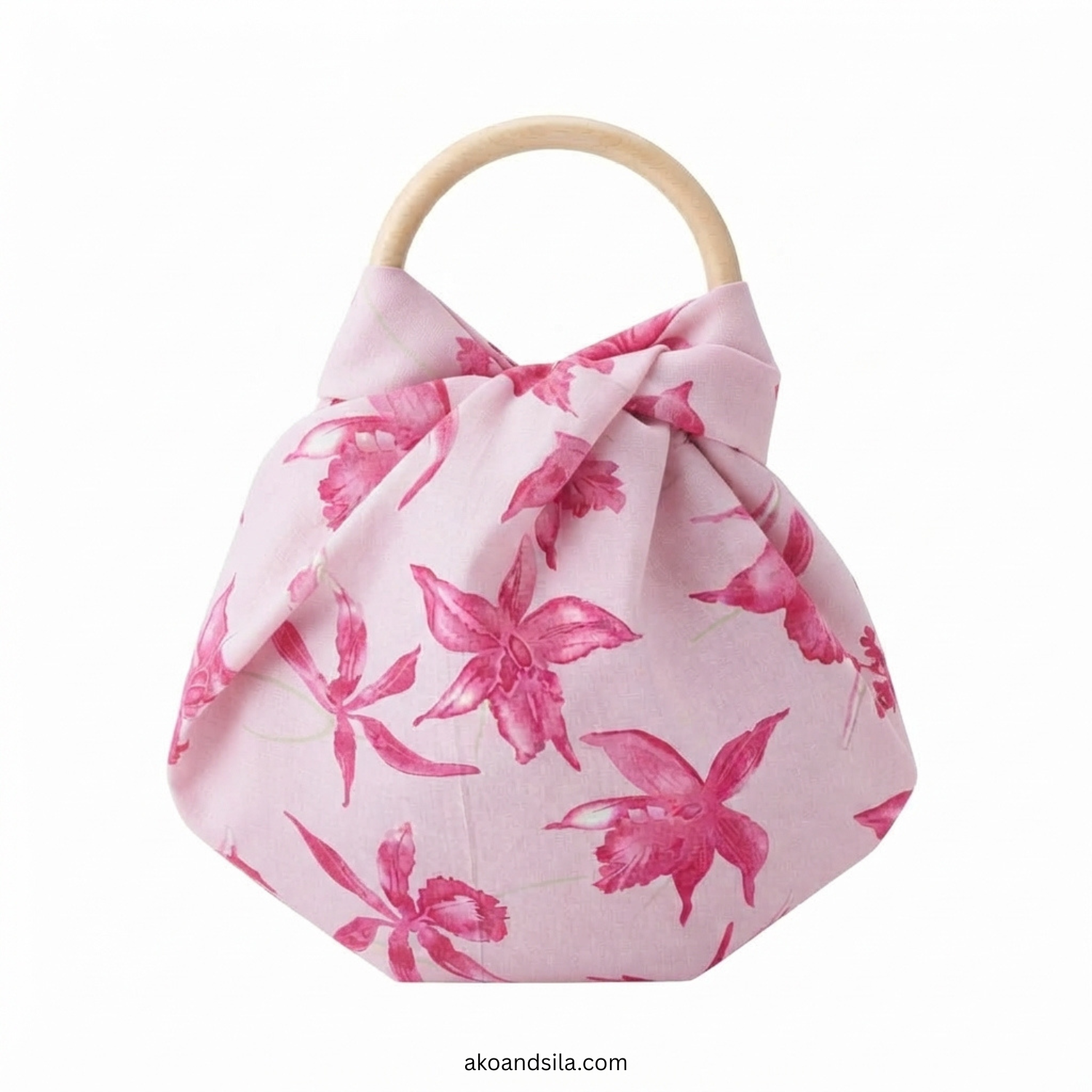 Blush Pink Orchid Linen Knot Bag with Bamboo Handle - Image 5