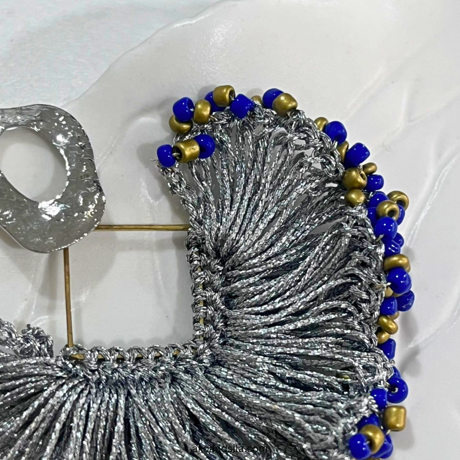 Golden Blue Fringe Beaded Earrings - Image 3