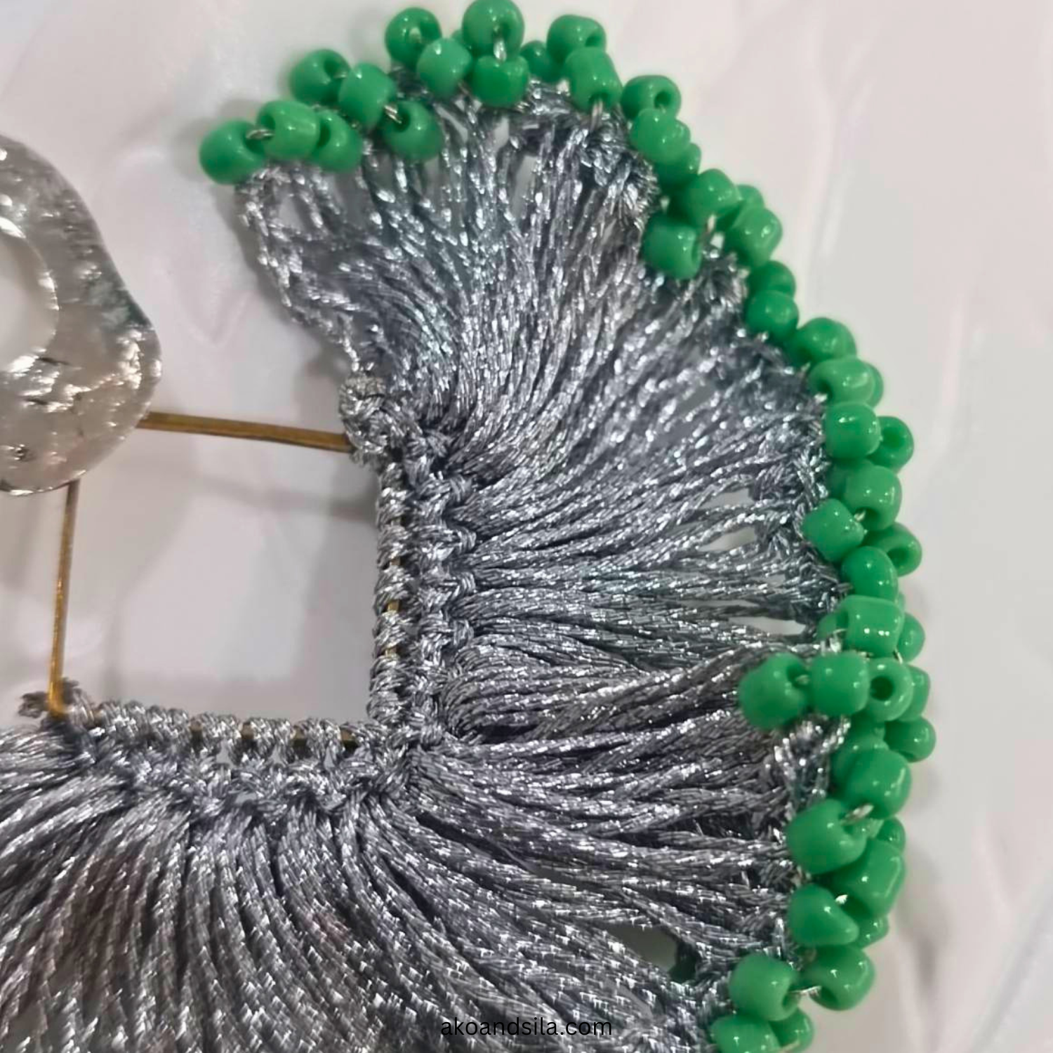 Light Green Fringe Beaded Earrings - Image 3