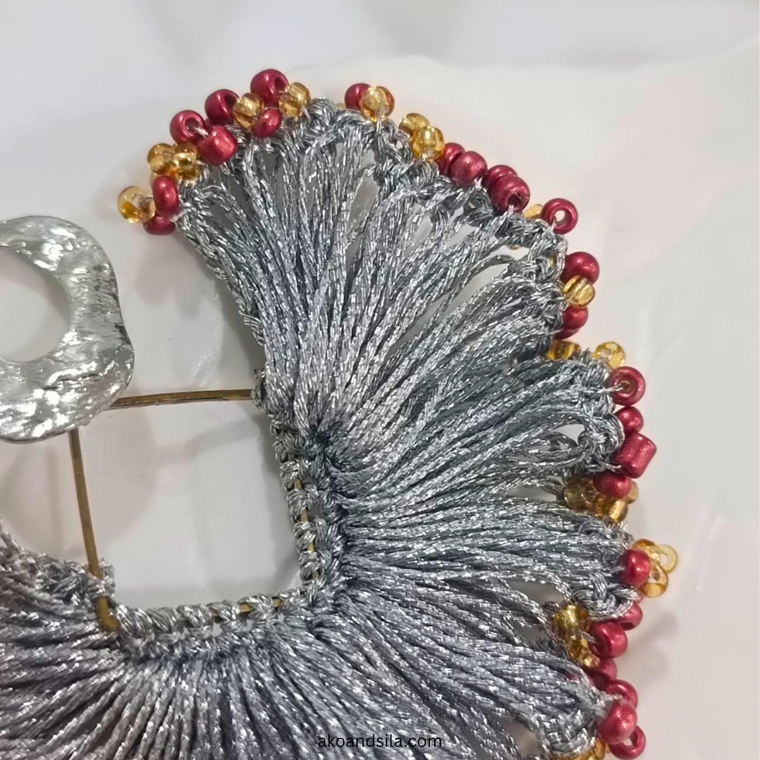 Golden and Red Fringe Beaded Earrings - Image 2