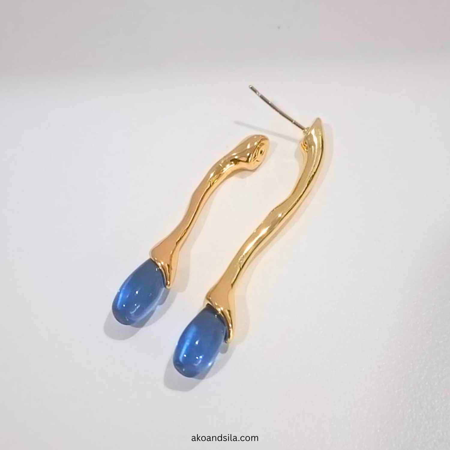 Dark Ocean Blue Acrylic Drop Wave Earrings - Image 4
