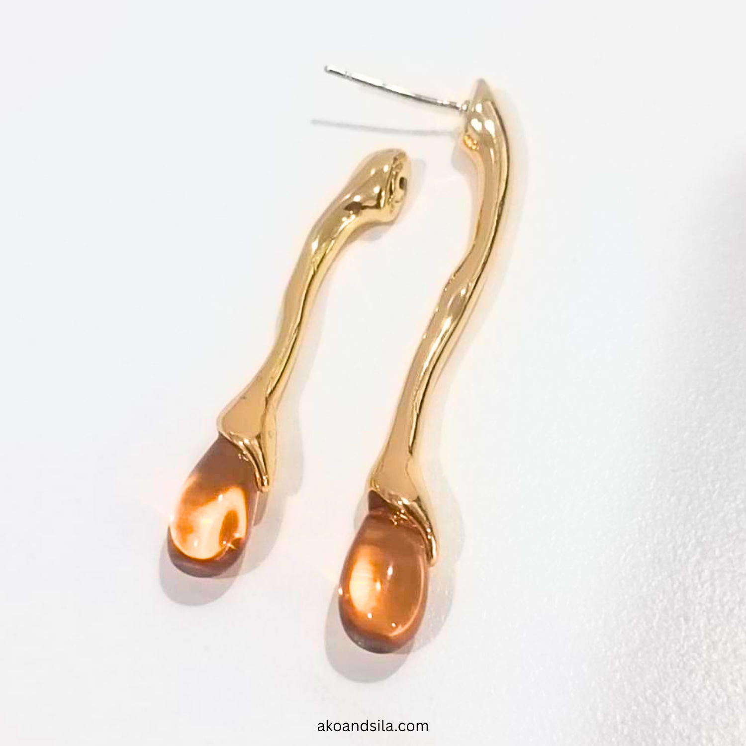 Brown Acrylic Drop Wave Earrings - Image 4