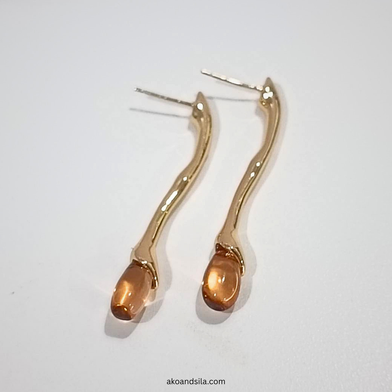 Brown Acrylic Drop Wave Earrings - Image 3