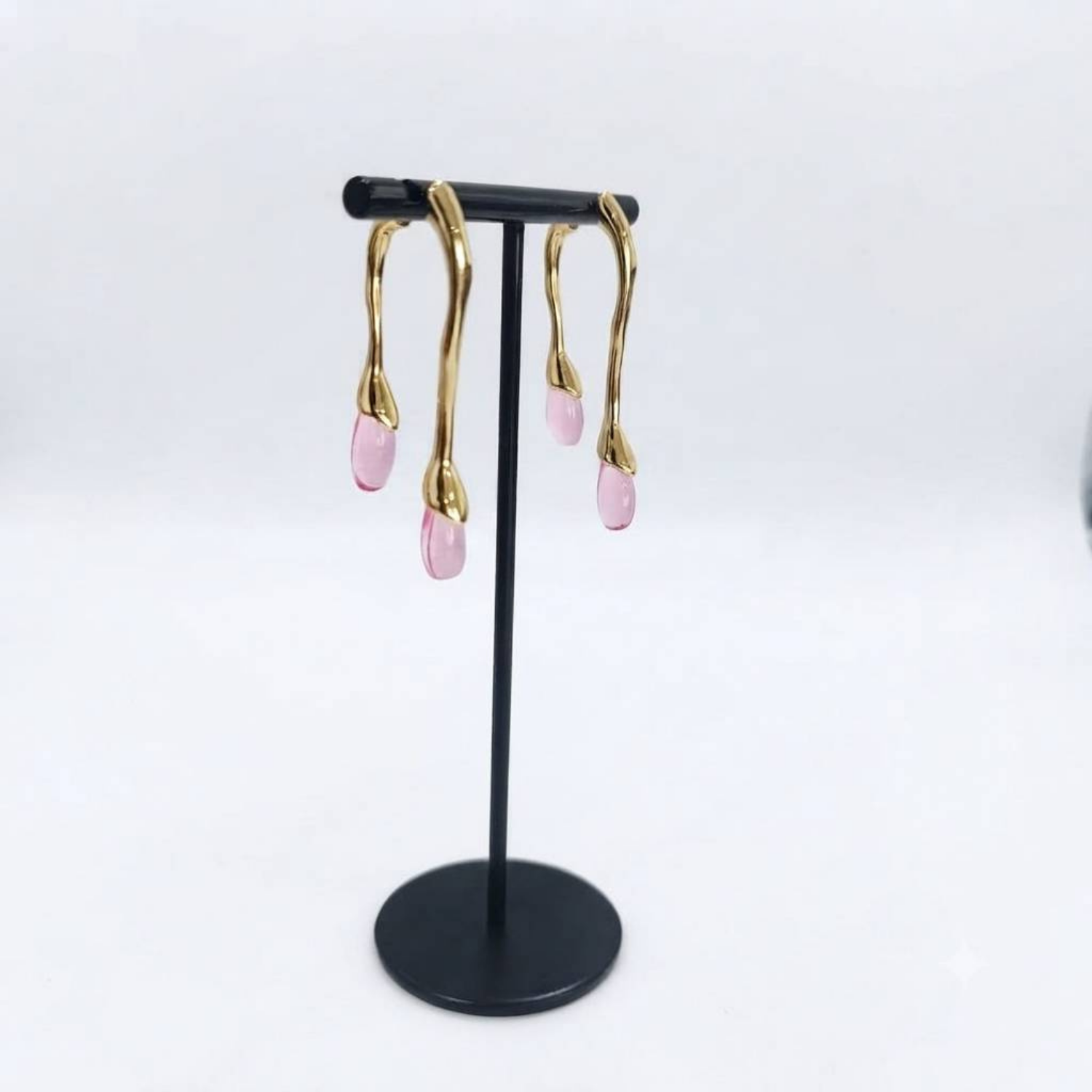 Blush Pink Acrylic Drop Wave Earrings - Image 4